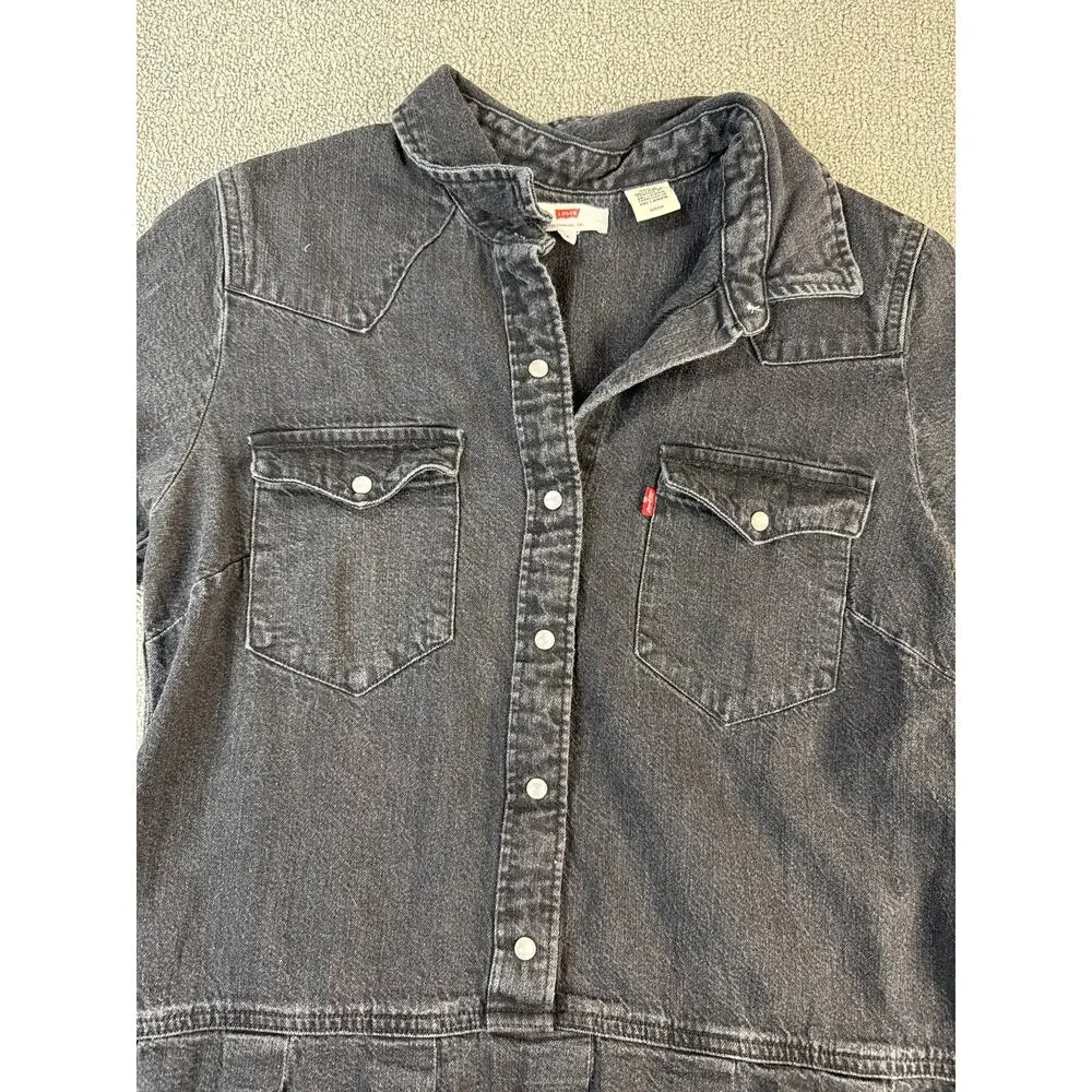 Levi's‎ Denim Dress Mirai Western Short Sleeve Pearl Snap Mini Black Size Small